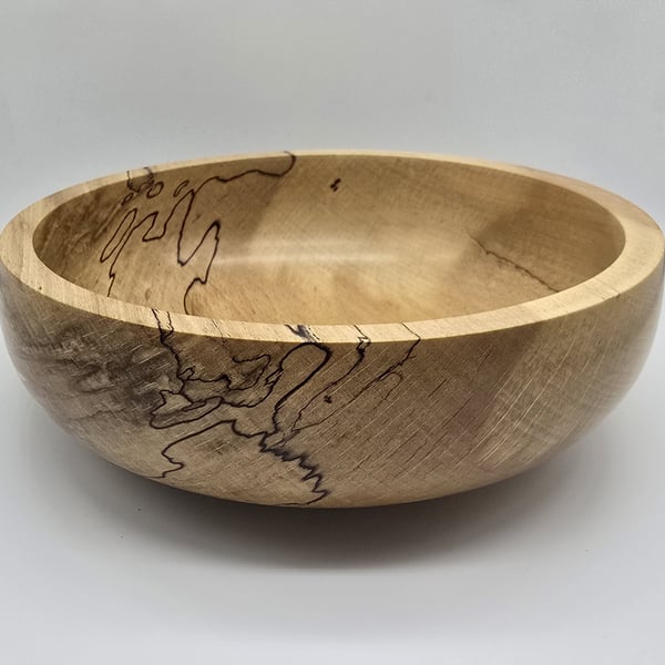 Hand Turned Spalted Beech Bowl - Natural Art Piece - 195mm x 65mm