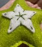 A star tree decoration, lime green and white with shiny metallic thread - Image 5