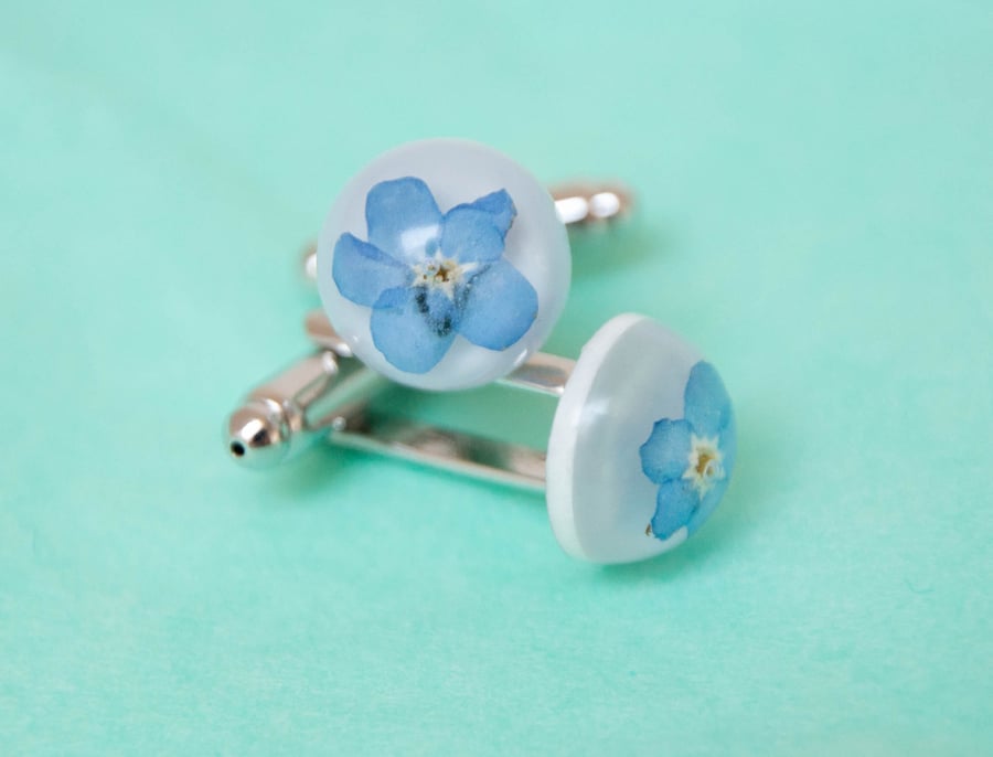 Forget me not real flower resin cufflinks Groom gift Mens clothing accessories