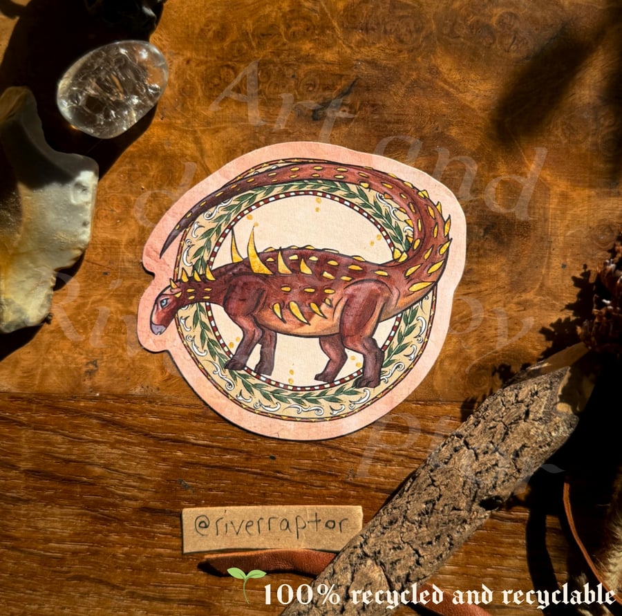 MEDIEVAL DINOSAUR STICKER -Struthiosaurus - Illuminated manuscript 