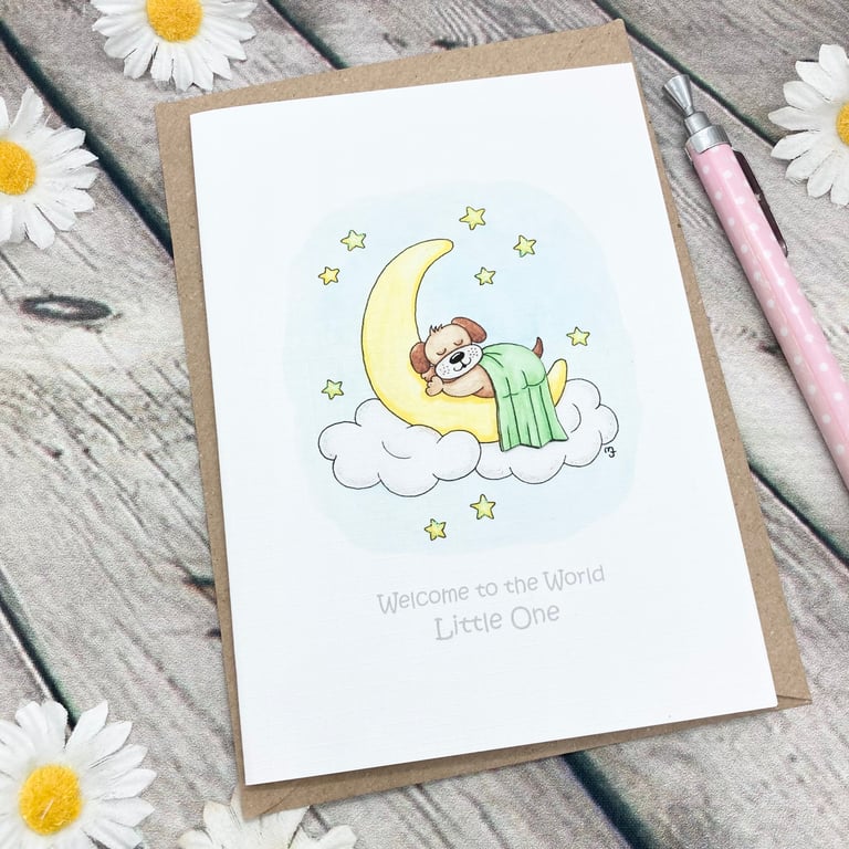 PERFECTLY IMPERFECT - Sleeping Pup Card - Welcome to the World Little One