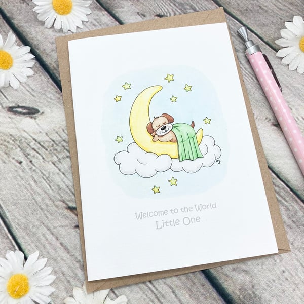 PERFECTLY IMPERFECT - Sleeping Pup Card - Welcome to the World Little One