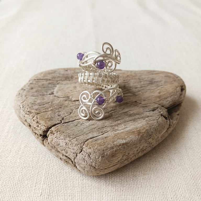 Wire Work Adjustable Gemstone Statement Ring