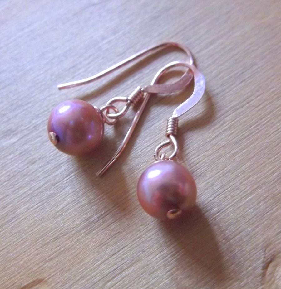 Rose Gold Filled Earrings with Pink Freshwater Pearls