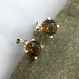 Sterling Silver Stud Earrings with Smoky Quartz Gemstones