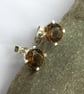 Sterling Silver Stud Earrings with Smoky Quartz Gemstones - Image 1