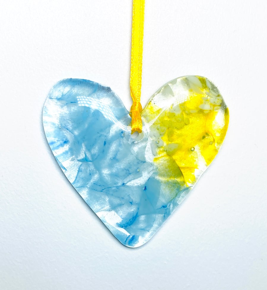 Fused glass hanging heart decoration -glassart