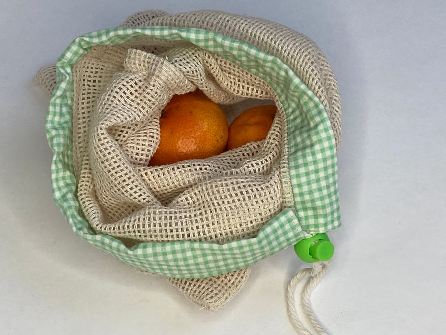 Fruit and veg supermarket bags. Set of three with green and yellow trims