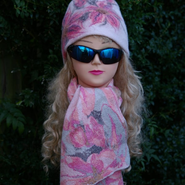 Merino Wool Felted Hat and Scarf Set