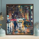 Rainy Painting NYC Canvas Original City Wall Art Dark Abstract New York Artwork 