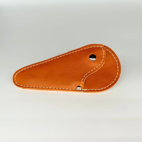 Embroidery scissor case, real leather, light brown, riveted scissor holder.     