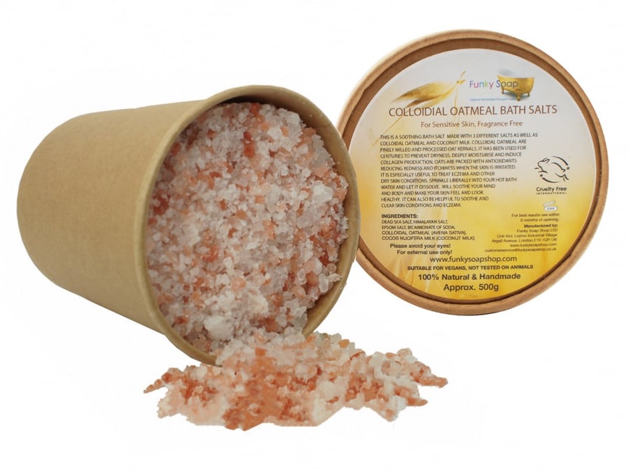 Colloidal Oatmeal Bath Salts, Sensitive Skin, Kraft Tub of 500g