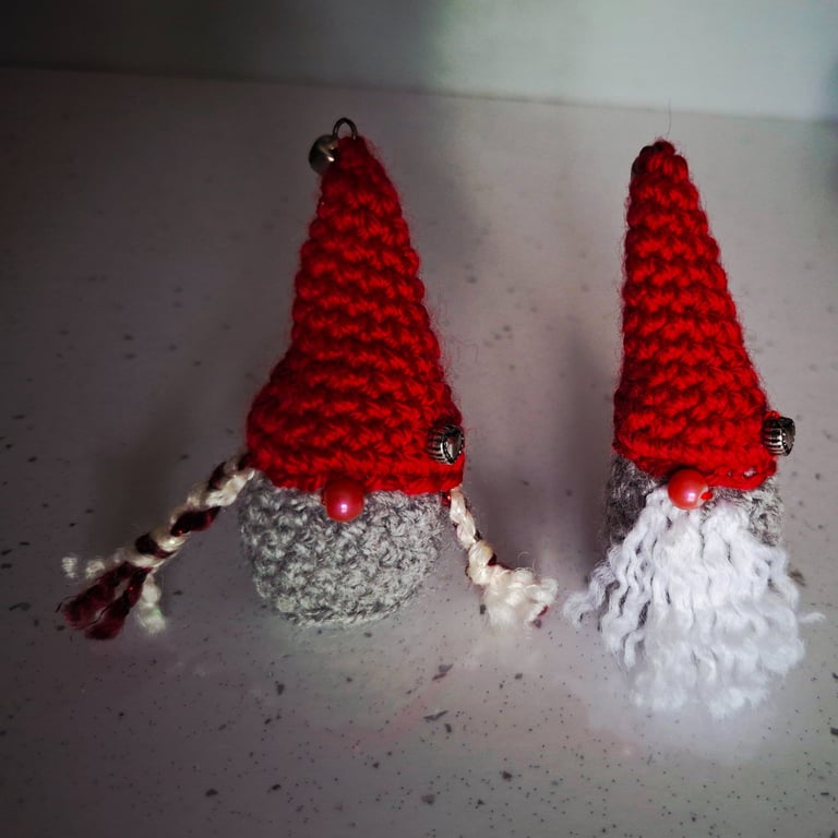 Crocheted festive Mr and Mrs Gnome