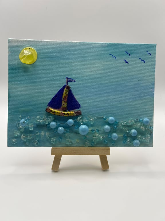 Original picture Ocean life. Upcycled broken jewellery. 5x7" 