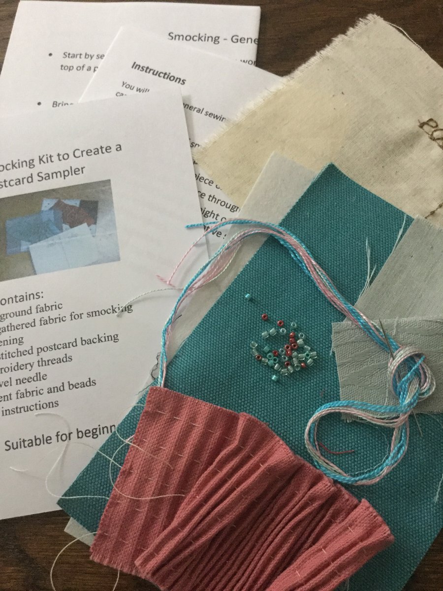 Beginners Smocking Kit to Create a Postcard Sampler, Turquoise and Pink