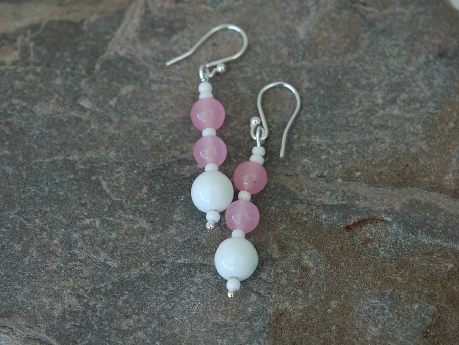 Rose Quartz Gemstone Drop Earrings with Sterling Silver