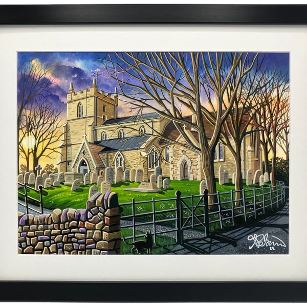 Holywell Church, Rural Village Landscape Framed & Unframed Fine Art Print Gift