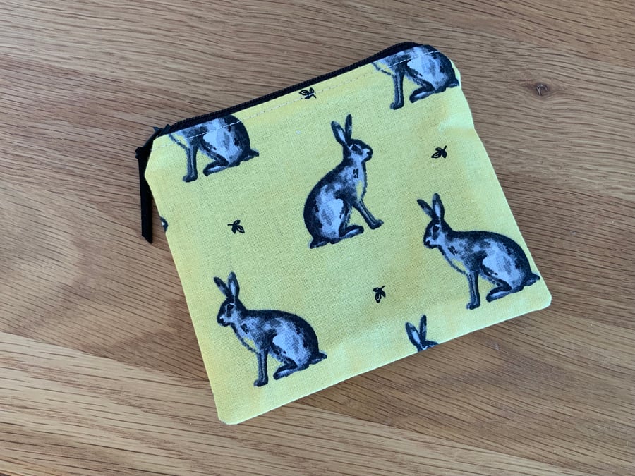 Fabric Coin Purse, Money Pouch, Zipped Purse, Purse, Card Holder, Hare