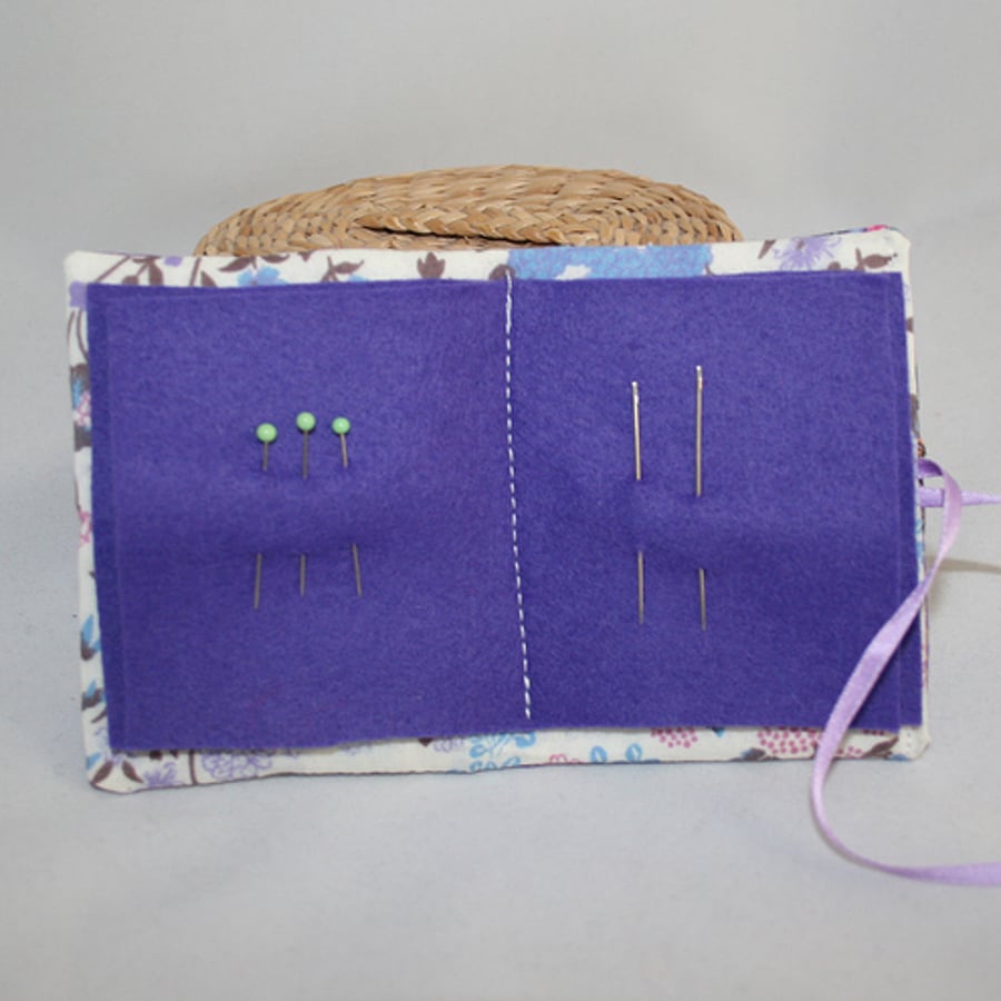 Embroidered Needle Book - Purple Roses