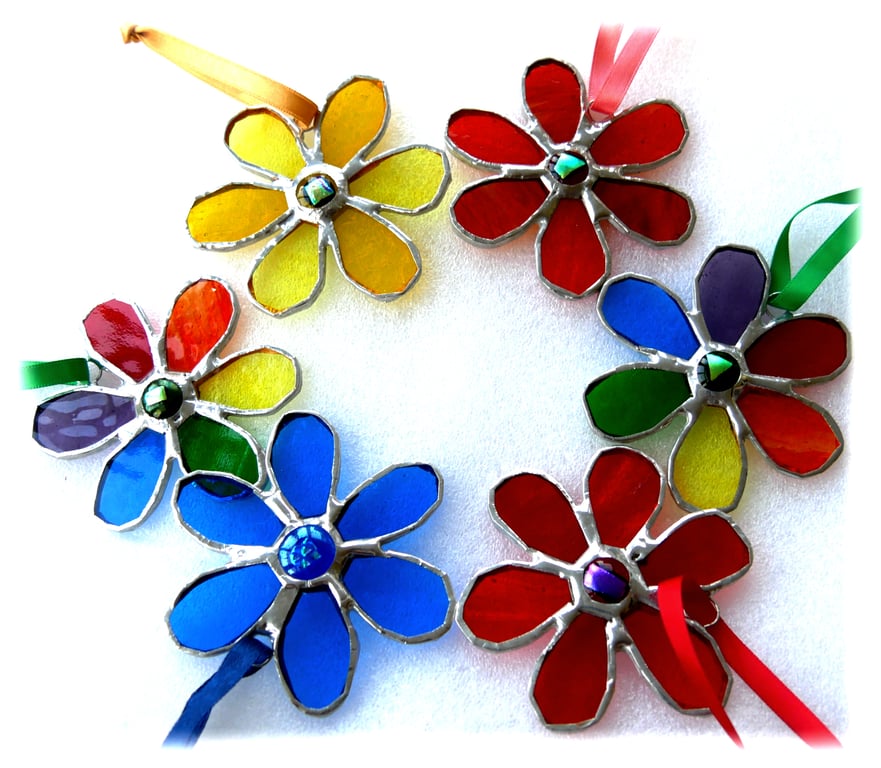 Flower Mini Suncatcher Stained Glass Handmade Colour Choice