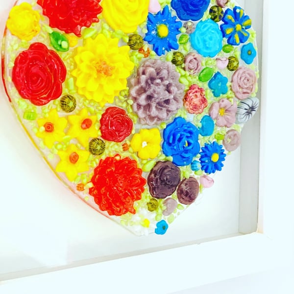 Beautiful fused glass hearts and flowers- glass art picture