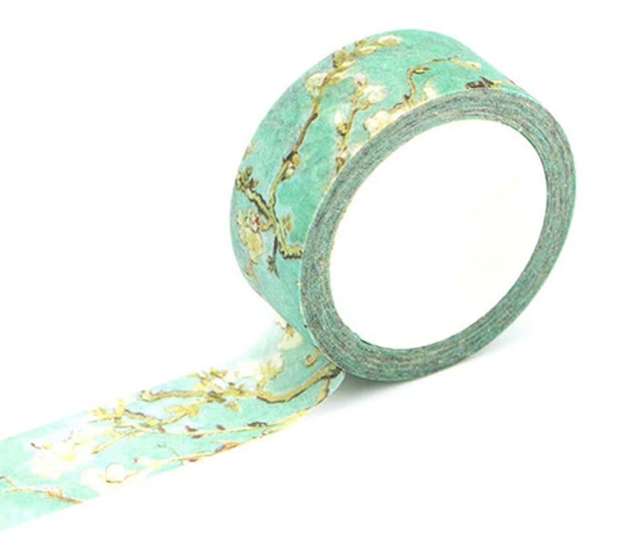 2 x White Blossom Washi Tape, Decorative Adhesive Tape, Delicate flowers, 7m