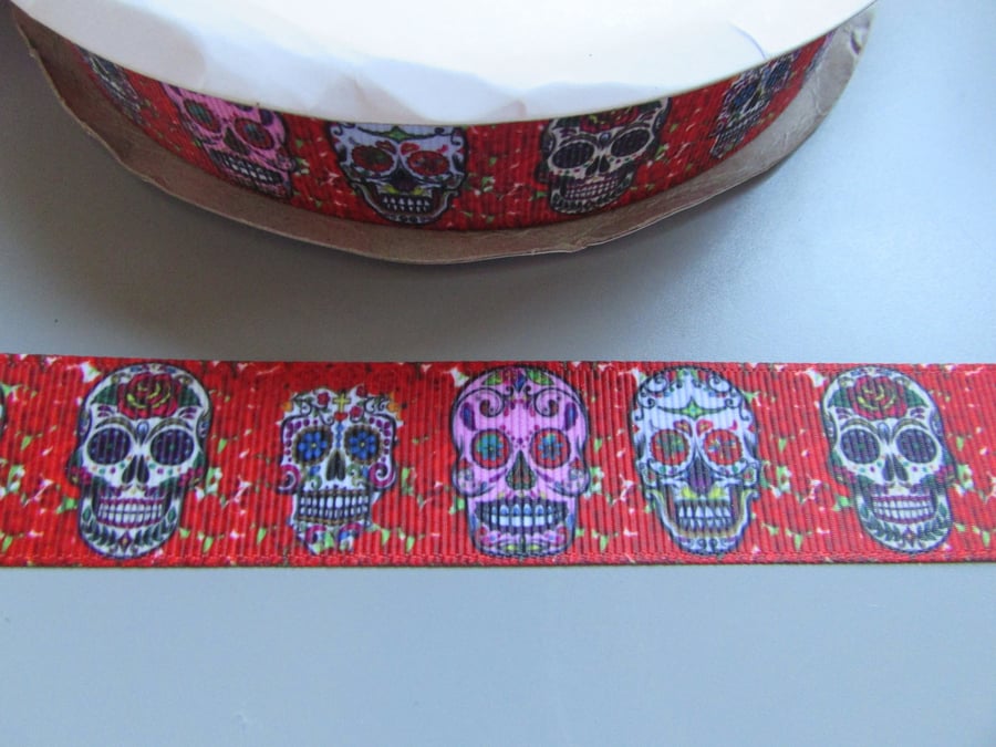 Sugar Skull Calaveras Day of the dead Grosgrain Ribbon x 1 metre