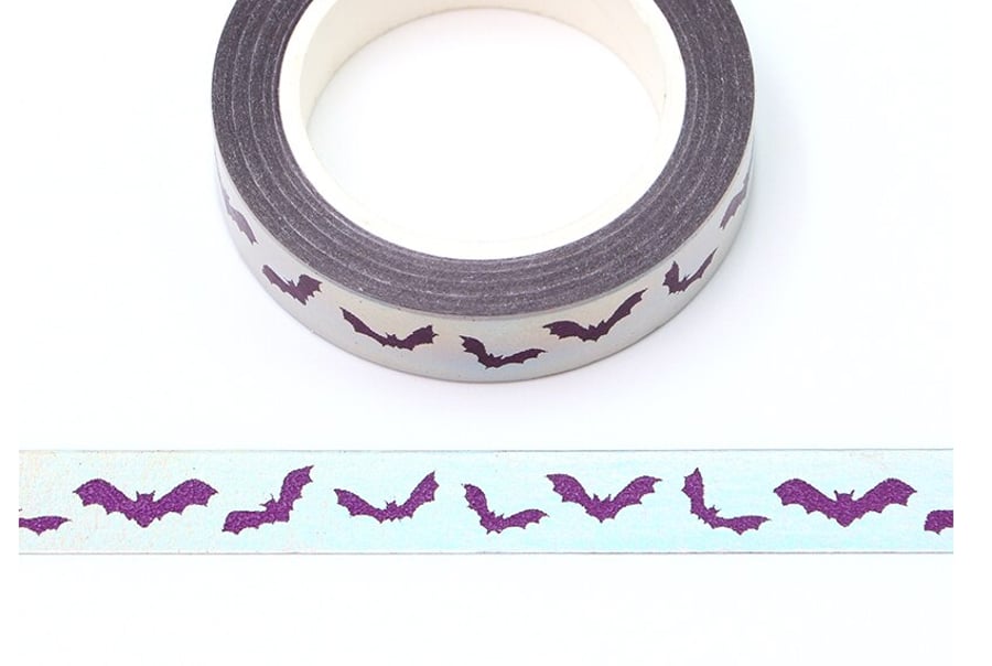 Purple Bat pattern, Halloween, Decorative Washi Tape, Cards, journals,10m reel