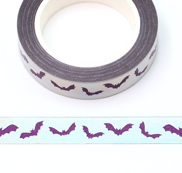 Purple Bat pattern, Halloween, Decorative Washi Tape, Cards, journals,10m reel