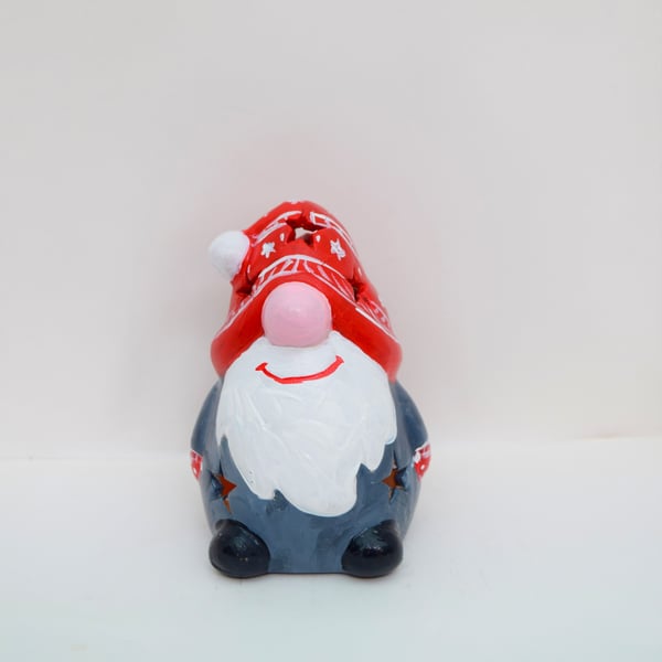 Hand-Painted Christmas Snome Tea Light Holder - Dark Grey Coat