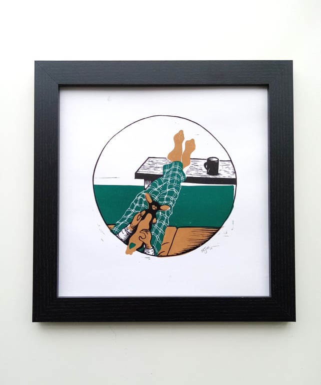 Handprinted ECO Linoprint Dachshund Dog Puppy Handprinted Linocut Pooch