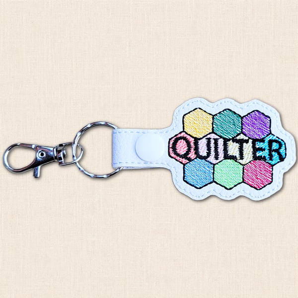 Quilter Patchwork Keyring - Embroidered Faux Leather Craft Bag Charm