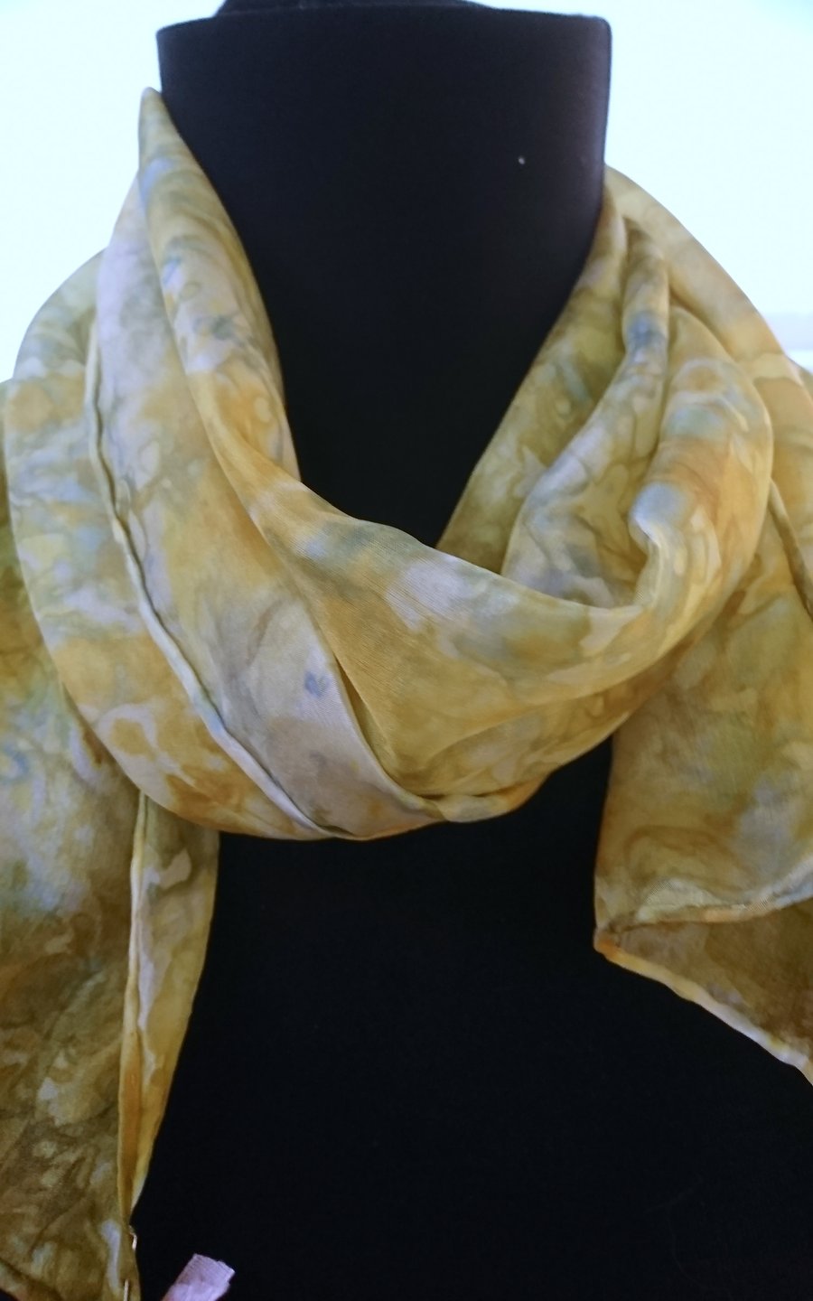 'Yellow Ochre' - Hand Painted Silk Scarf in muted yellows
