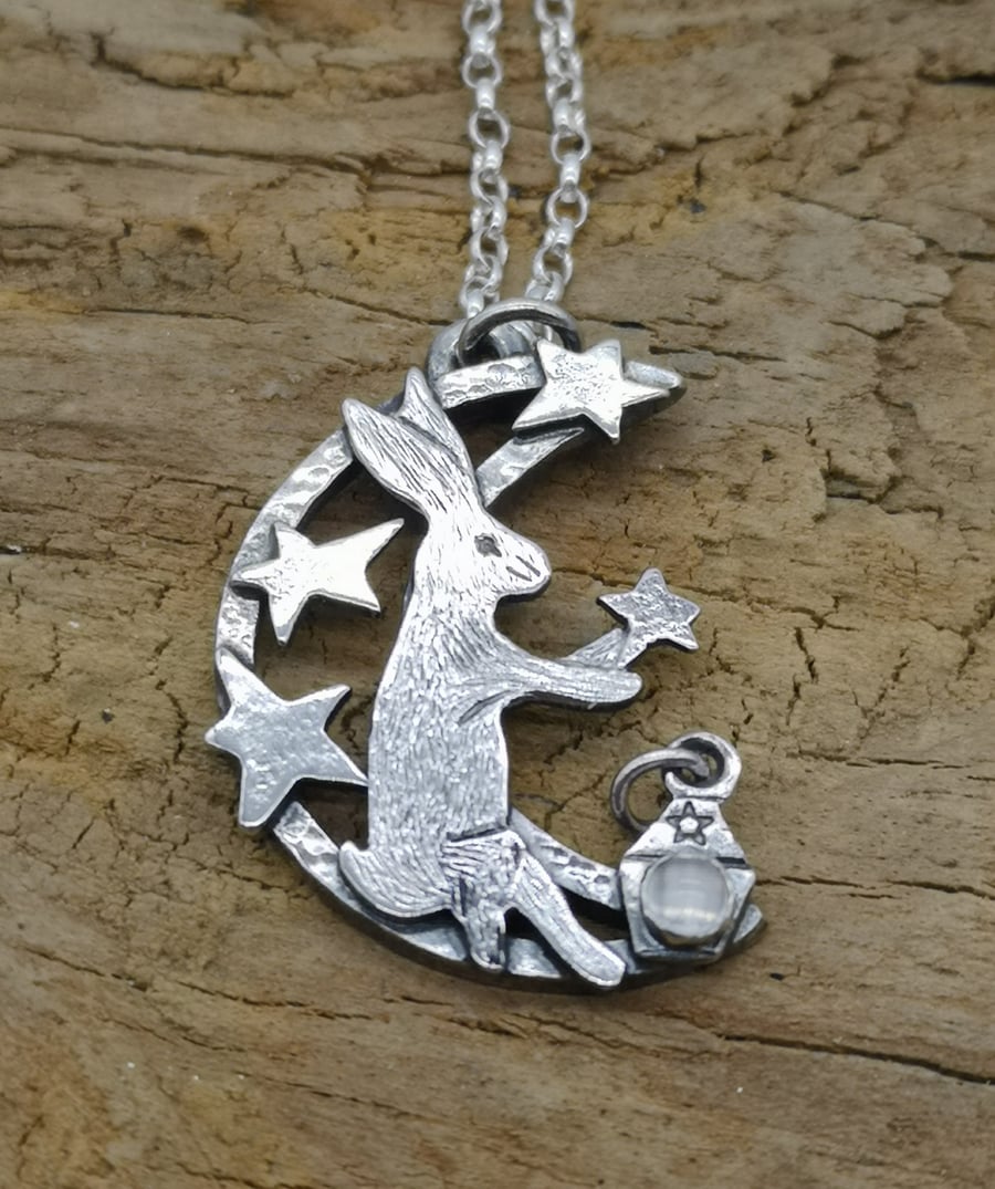 Small Star Maker Hare Pendant with Moonstone