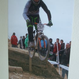 Photographic greetings card of a 4X biker.