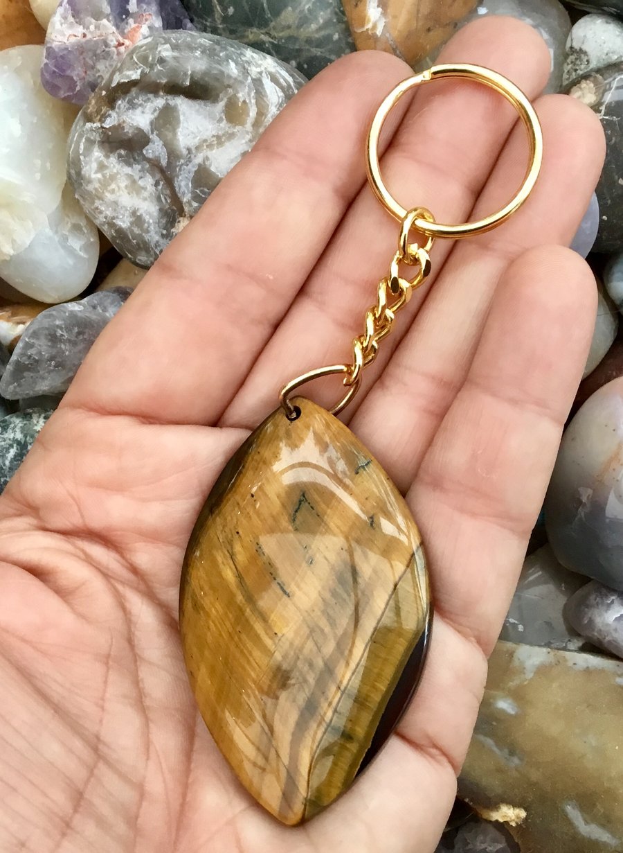 Stunning Golden Tiger’s Eye Gemstone Keyring or Handbag Charm.