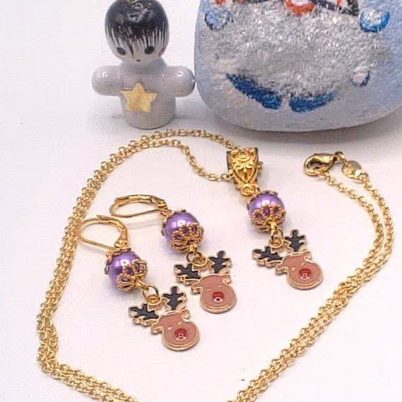 Reindeer with a Red Nose Novelty Christmas Necklace and Earrings, Christmas 2025
