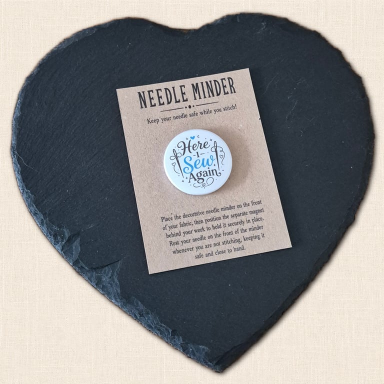 Here I Sew Again Needle Minder - Cross Stitch and Embroidery Accessory