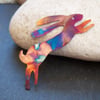 Flame painted copper hare brooch