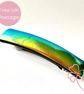 Handmade Golden Rainbow Iridescent Dichroic Fused Glass Hair Barrette - Image 1