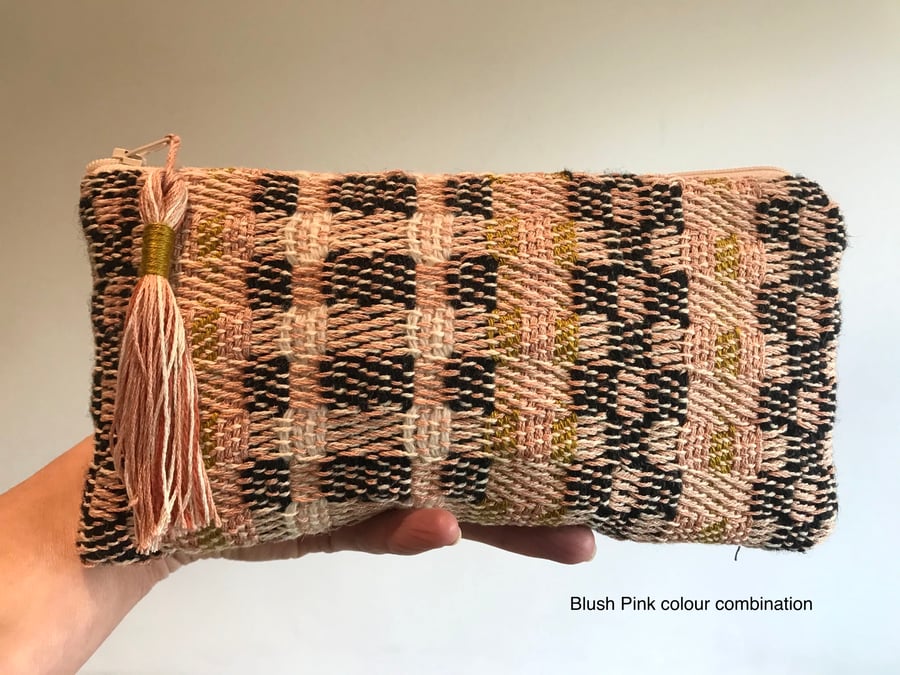 Luxurious handwoven slim pouch   "Woven in Bricks - Slate Stone" 