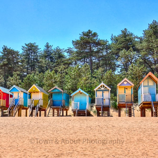 Colourful Seaside Beach Huts, Norfolk – Print and Framed Options Available
