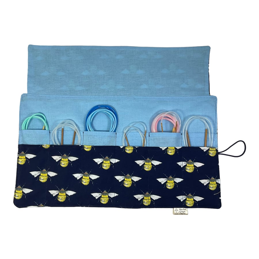fixed Circular knitting needle case with bees, sock needles roll, needle wallet,