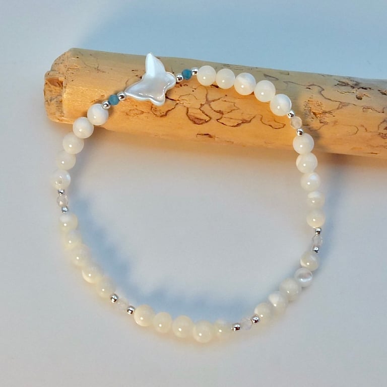 Mother Of Pearl Butterfly Bracelet, June Birthstone, Bridal, Anniversary Gift