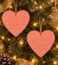 6x Pink Heart Hanging Christmas Tree Ornament Decoration With "Merry Christmas"