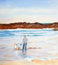 Building Sandcastles at Bude Cornwall small watercolour painting - Image 1