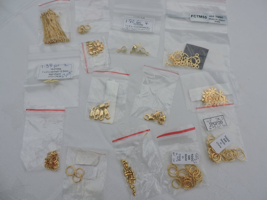 Mixed Lot of Gold Plated Sterling Silver Jewellery Findings
