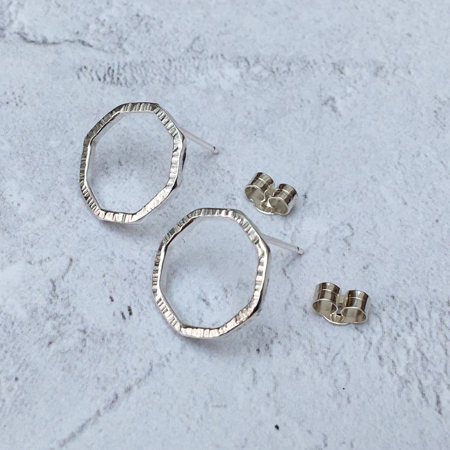 Silver Octagon Studs, Geometric Studs, Hoop Studs - STUD094