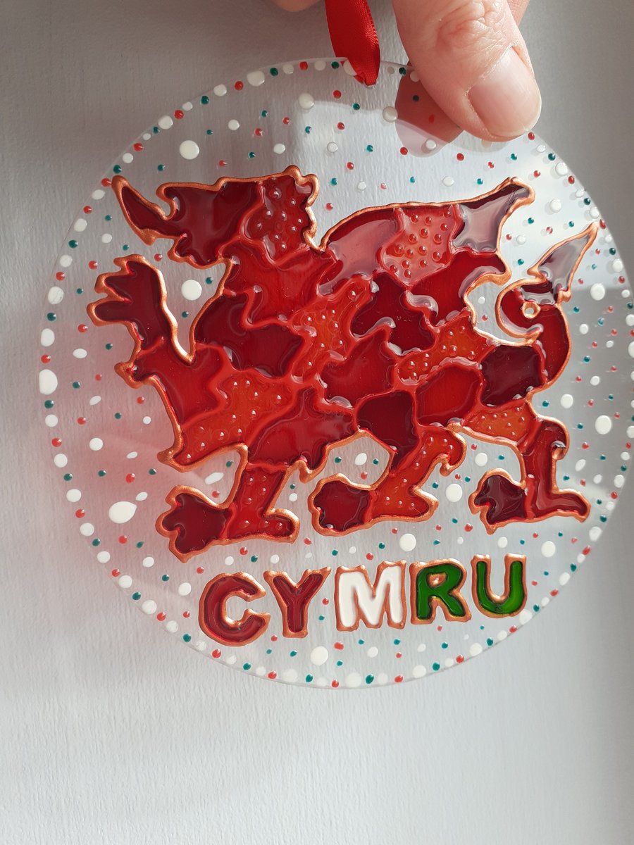 Dragon sun-catcher, Welsh sun-catcher, Cymru sun-catcher, red dragon