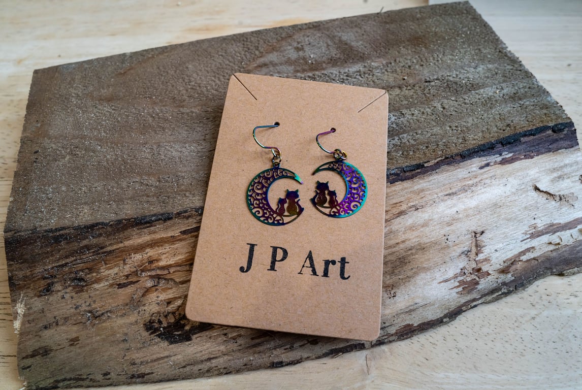 Anodized Titanium Cat Earrings 